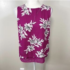 ROSE & OLIVE Fuchsia & White Floral Layered Sleeveless Blouse - MEDIUM